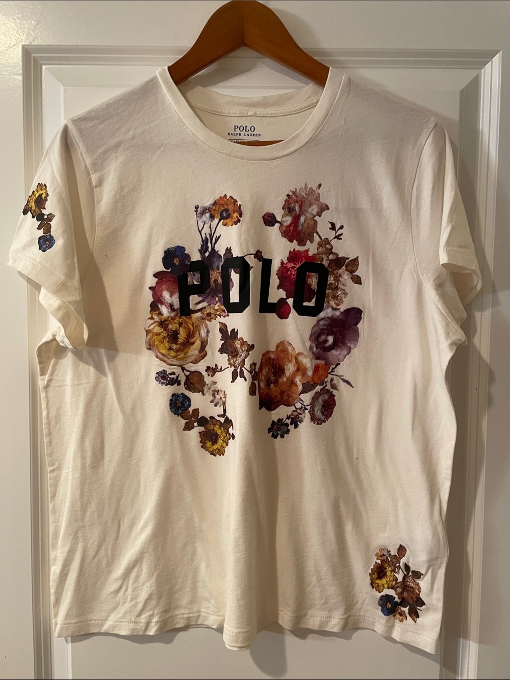 Ralph Lauren Cream Tee with Floral Logo Print